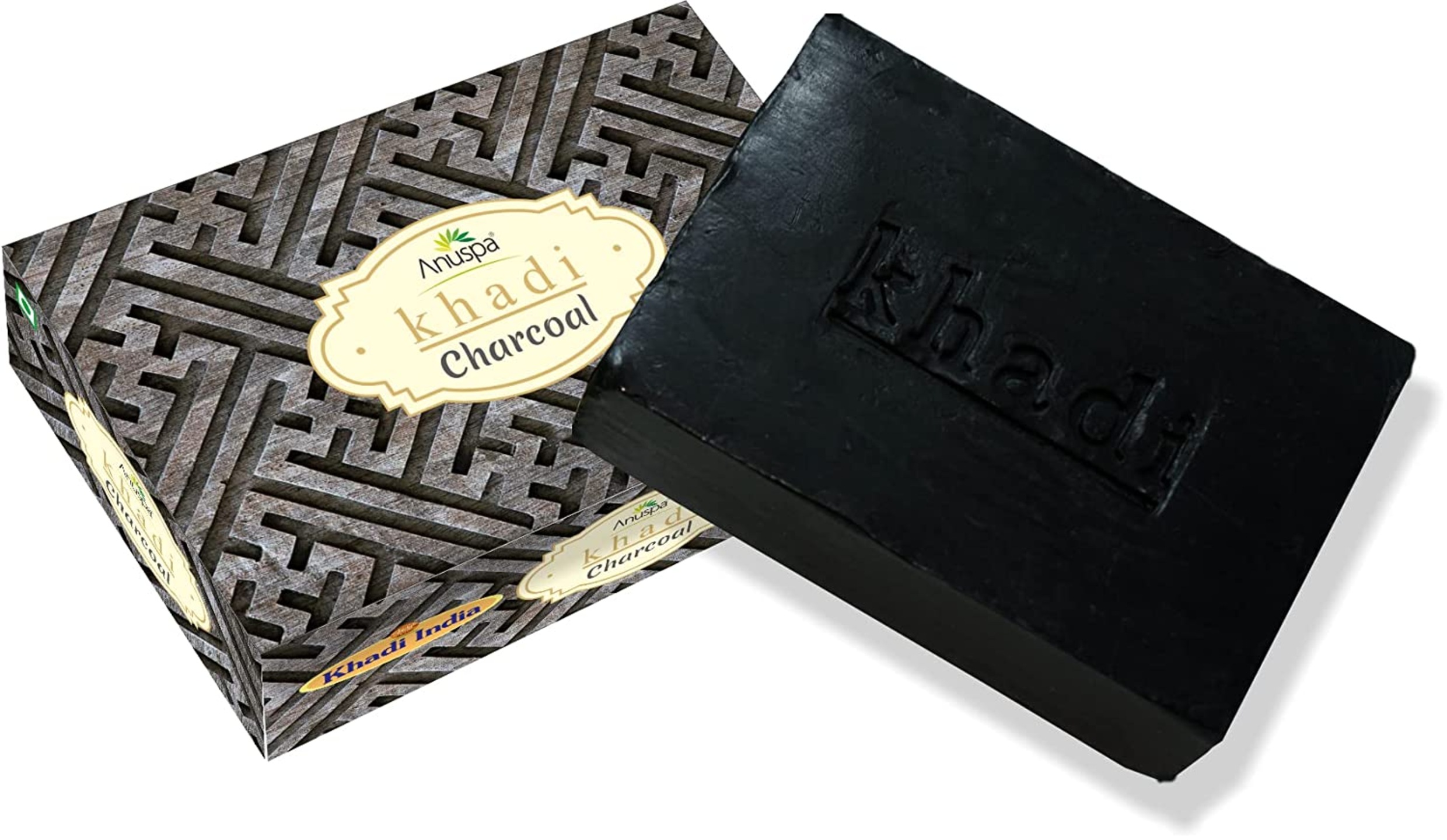 Anuspa Khadi Handcrafted Herbal Charcoal Soap For smoother & brighter look.