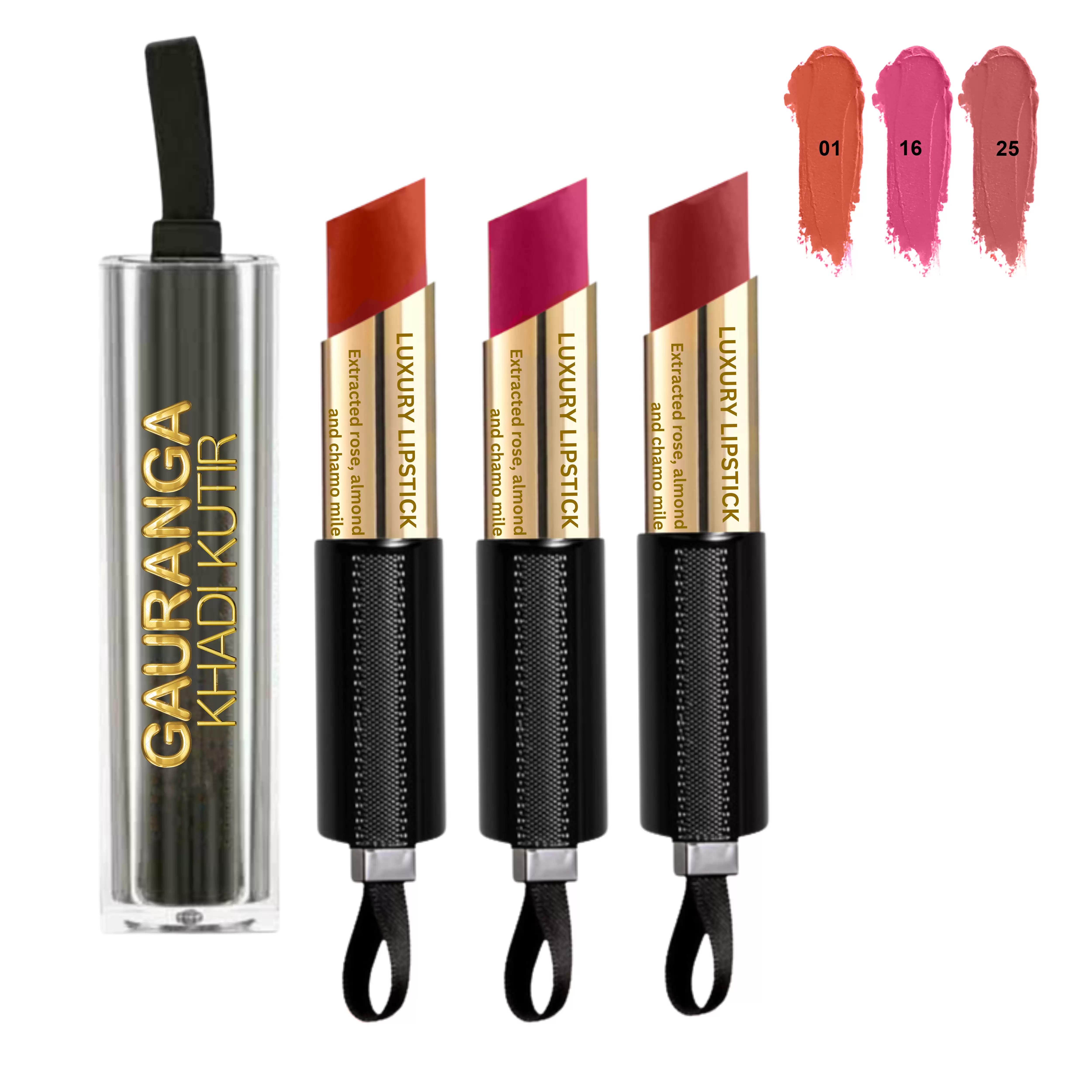 Gauranga Khadi Bee-Wax Luxury Lipstick-Pack Of 3(Shades - R01,  R16, R25)