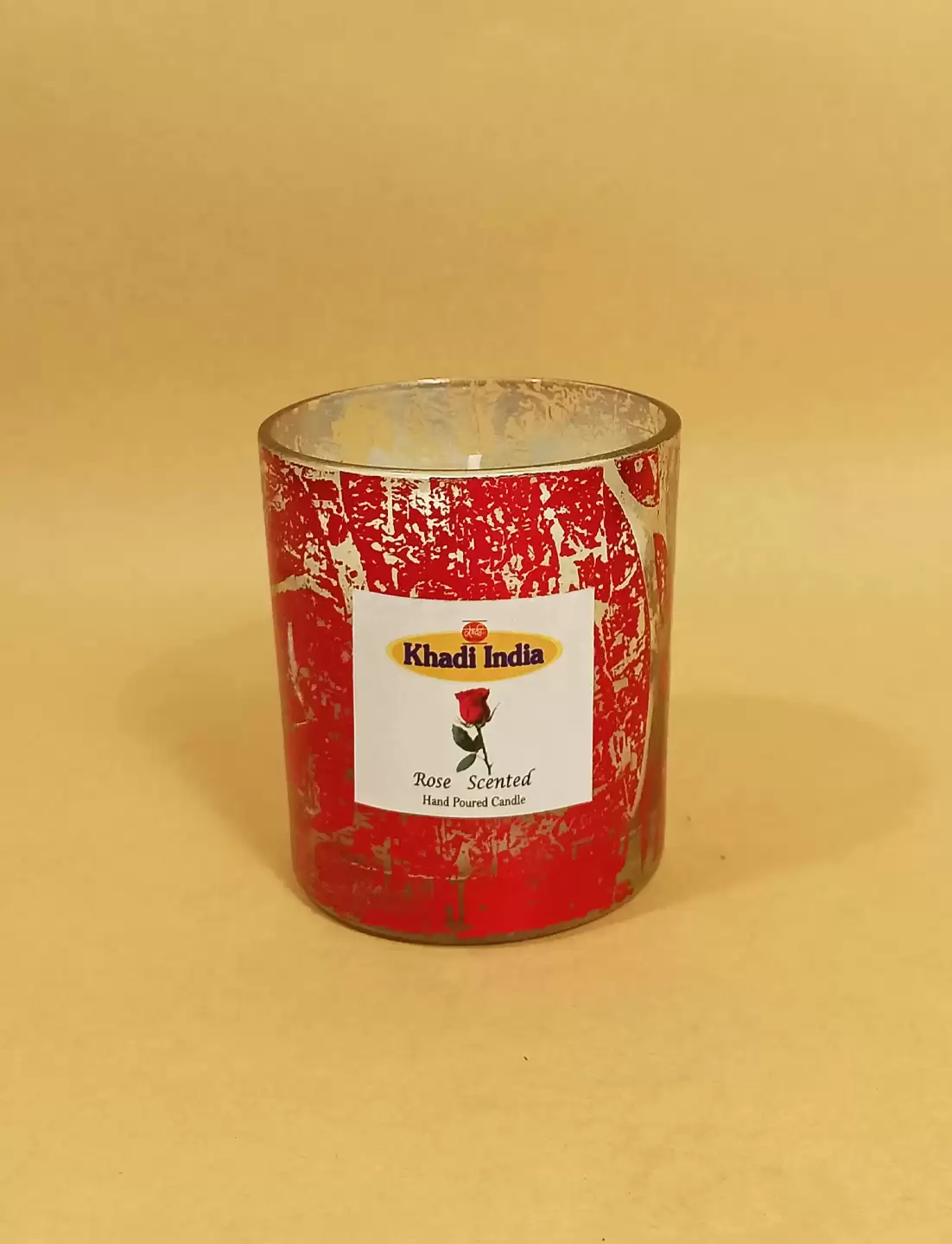 Khadi Handpourd Rose Scented Glass with Wooden Lid  Wax Candle
