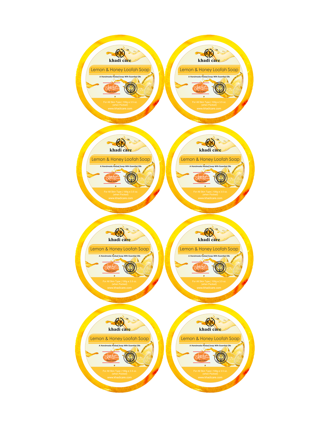 Khadi Care Herbal Lemon & Honey Loofah Soap - 100g ( Pack of 8)
