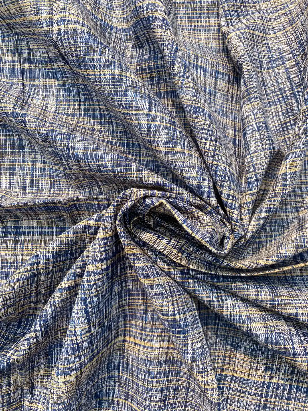 Blue And White Handloom Cotton Fabric- Fabric-Width - 34 Inches