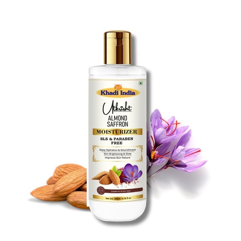 Utkrisht Khadi Almond and Saffron Moisturizer Anti-Aging Hydrating Lotion for Radiant Skin - 200ML