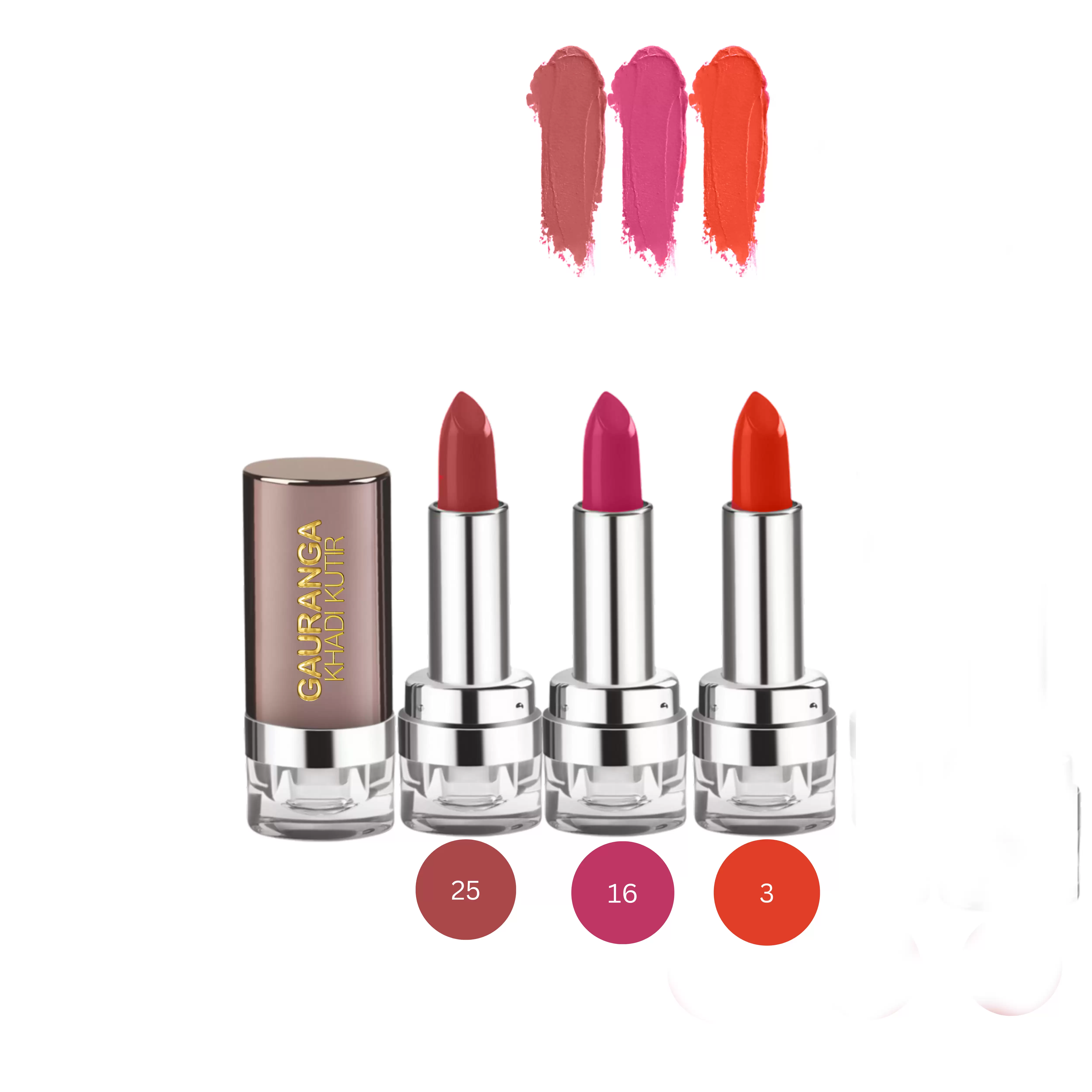 Gauranga Khadi Bee-Wax Premium Lipstick -Pack of 3(Shades - D25, D16, D03)