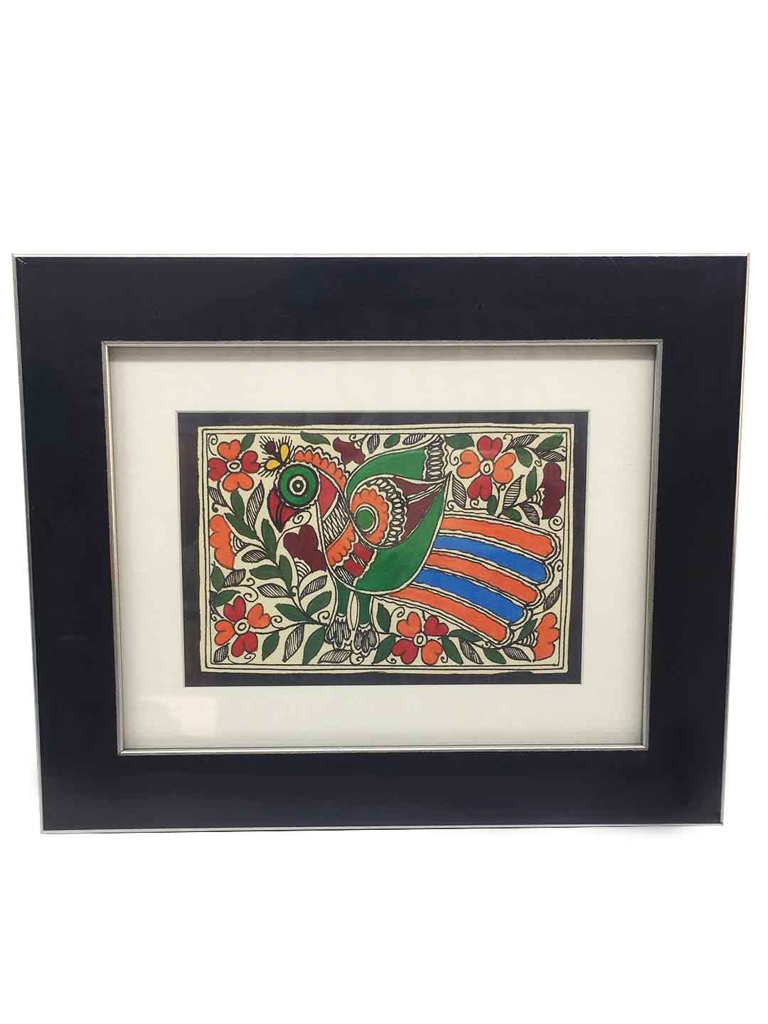 Madhubani Peacock Painting with Fiberglass Frame