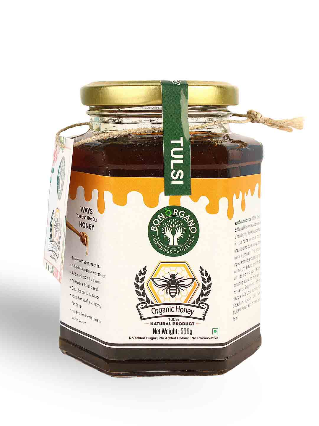 Bon Organo Tulsi Natural Honey Raw & Organic - 500 gm
