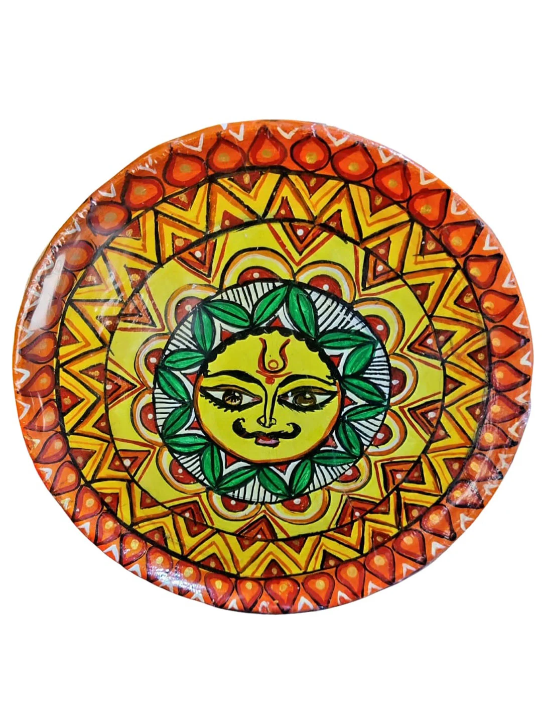 Madhubani Handcrafted & Handpainted Paper Clay Sun Wall Plate- 12X30cm