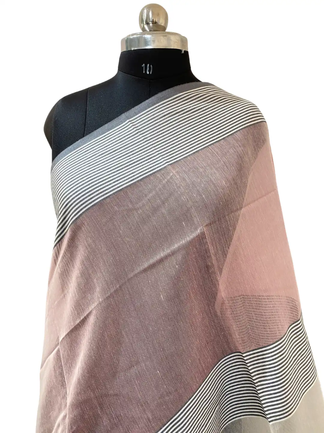 Chanderi Polly Cotton Pink Grey Stripe Dupatta-2.45M