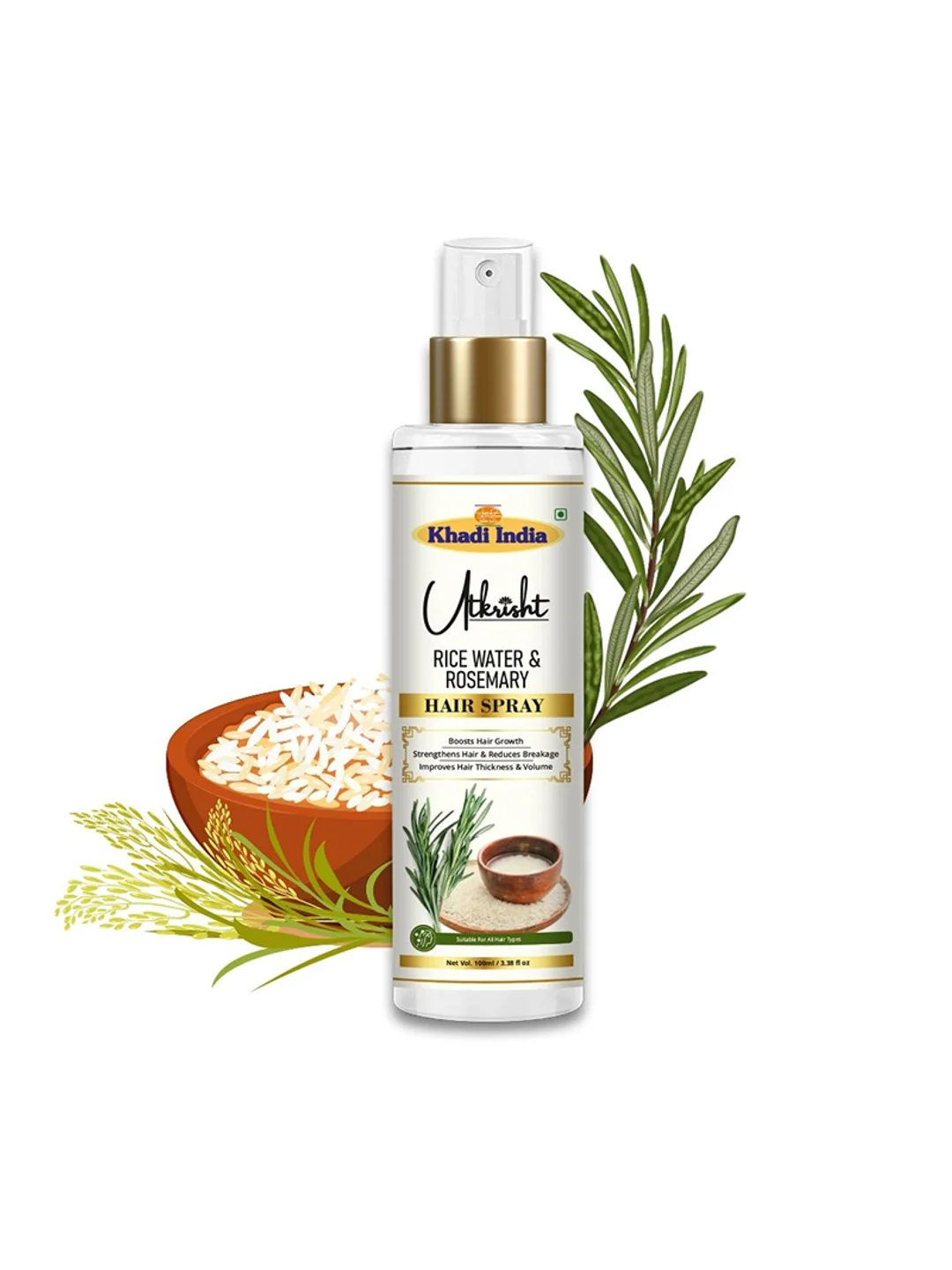 Utkrisht Khadi Rice Water and Rosemary Night Hair Spray - Nourishing Sleep Formula for Stronger, Shinier Hair -100ML