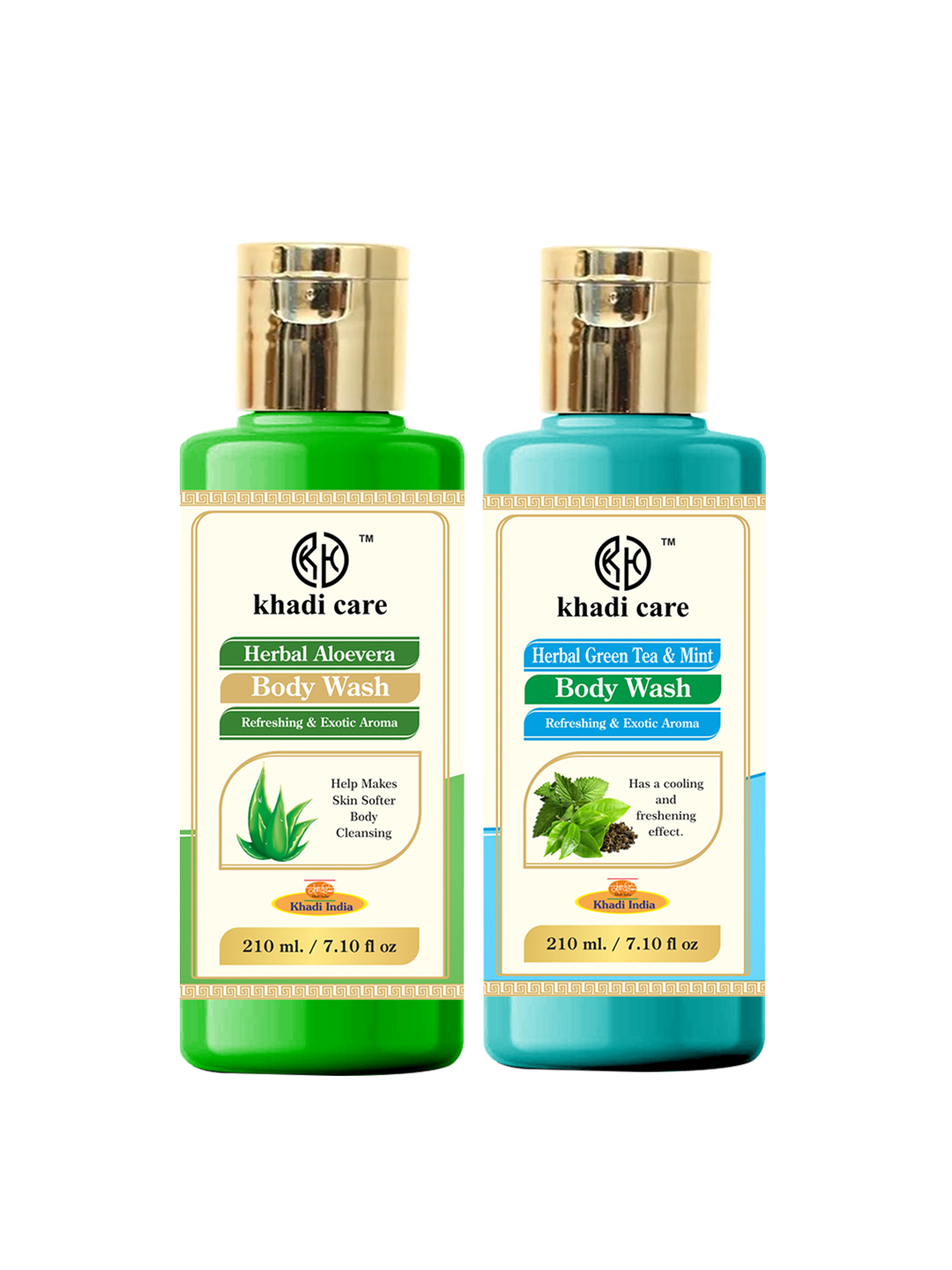 Khadi Care Herbal Combo Pack of Aloevera  Green Tea Bodywash (210ml Each) Pack of 2