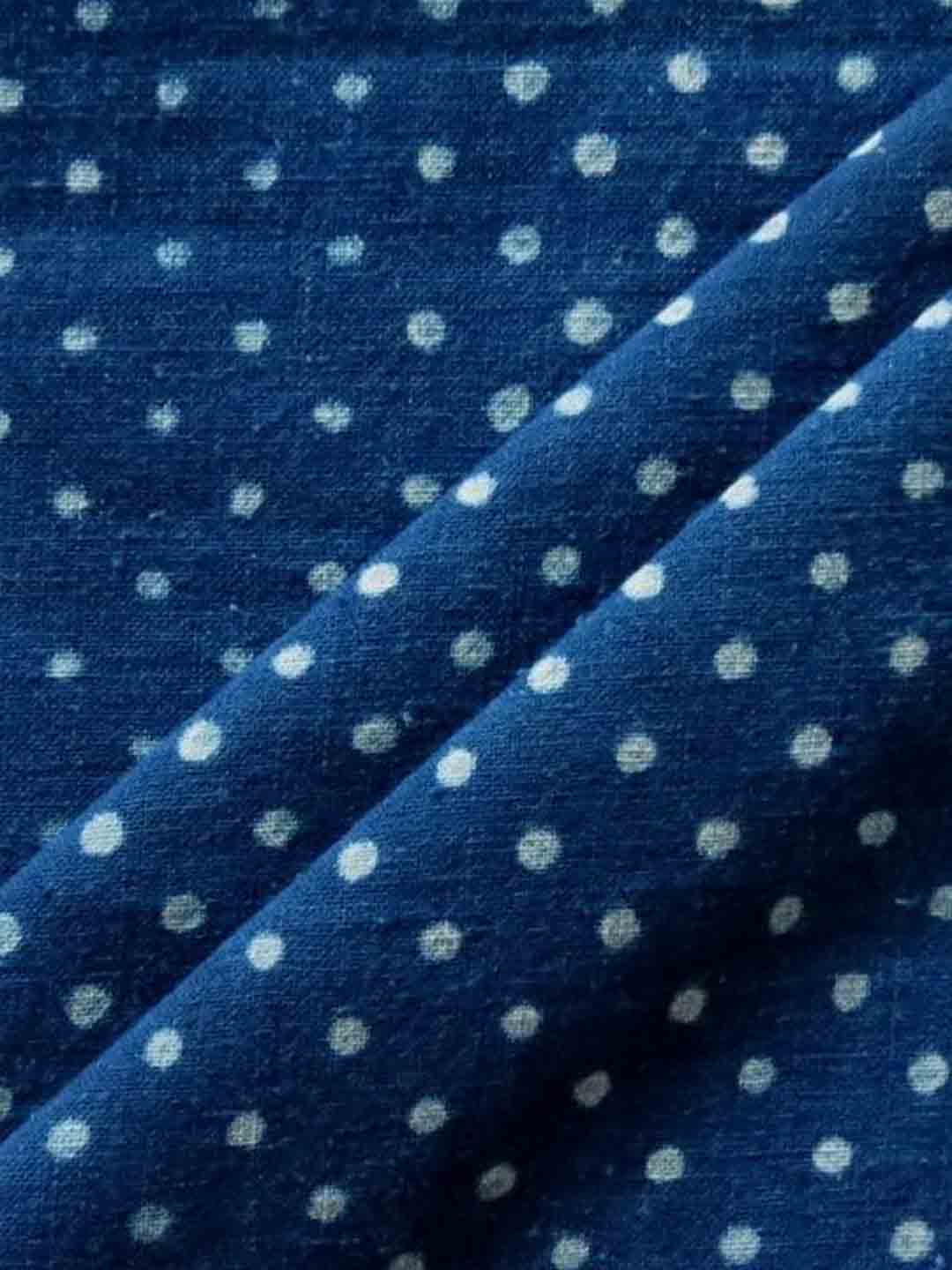 Hand-spun hand-woven standard grade Cotton fabric - Natural Indigo Dots