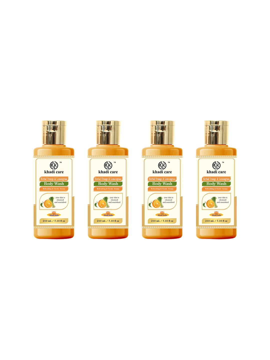 Khadi Care Herbal Orange & Lemongrass Body Wash (210ml Each) Pack of 4