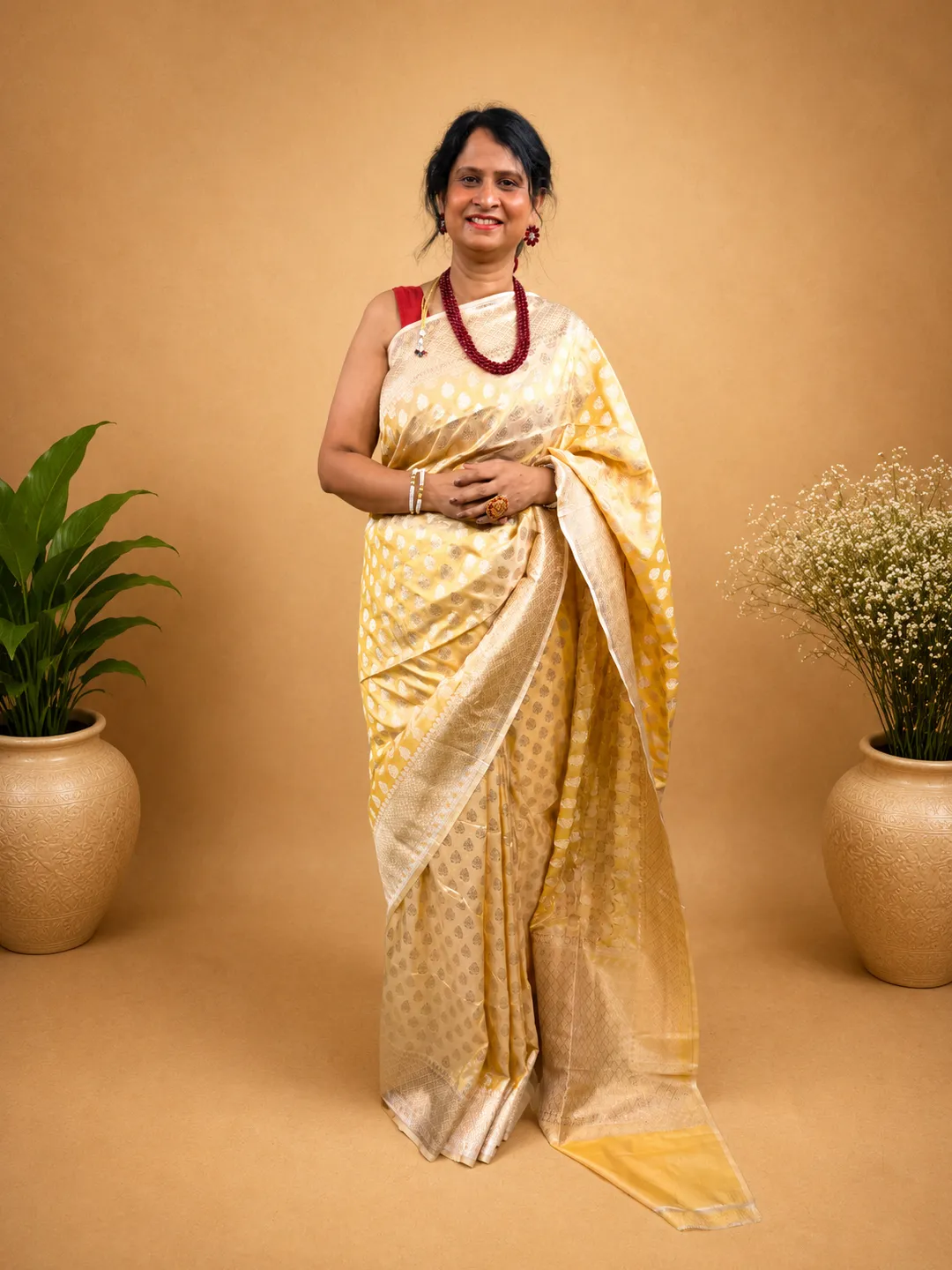 Orange Golden Pure Katan Silk Banarasi Saree