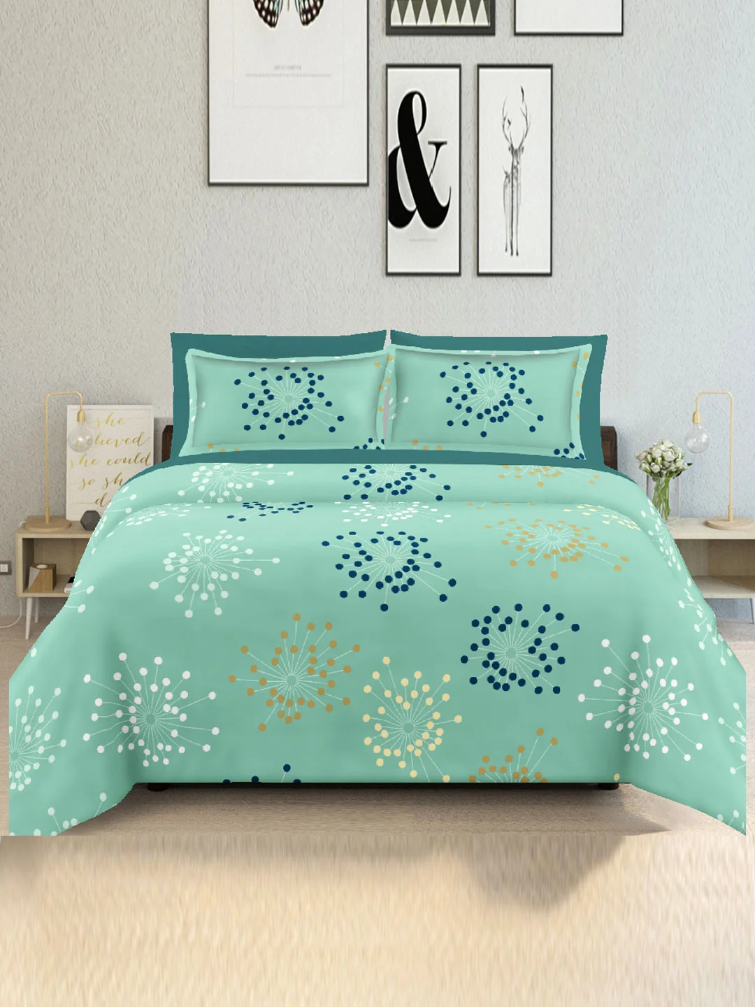 100% Cotton Sateen weave Bedsheet-Green-90x100