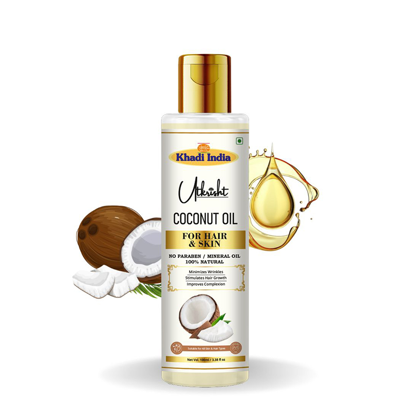 Utkrisht Khadi Coconut Oil for Hair Growth & Nourishment - 100% Pure Cold-Pressed Oil for Strong, Shiny Hair- 100ML