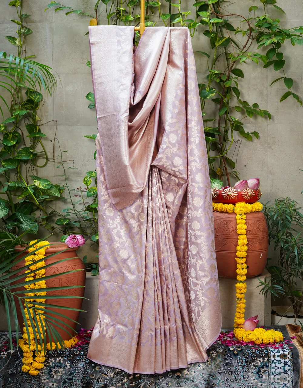 Purple Pure Katan Silk Banarasi Saree