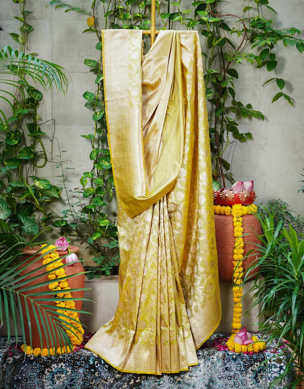 Light Green Mehendi Pure Katan Silk Banarasi Saree