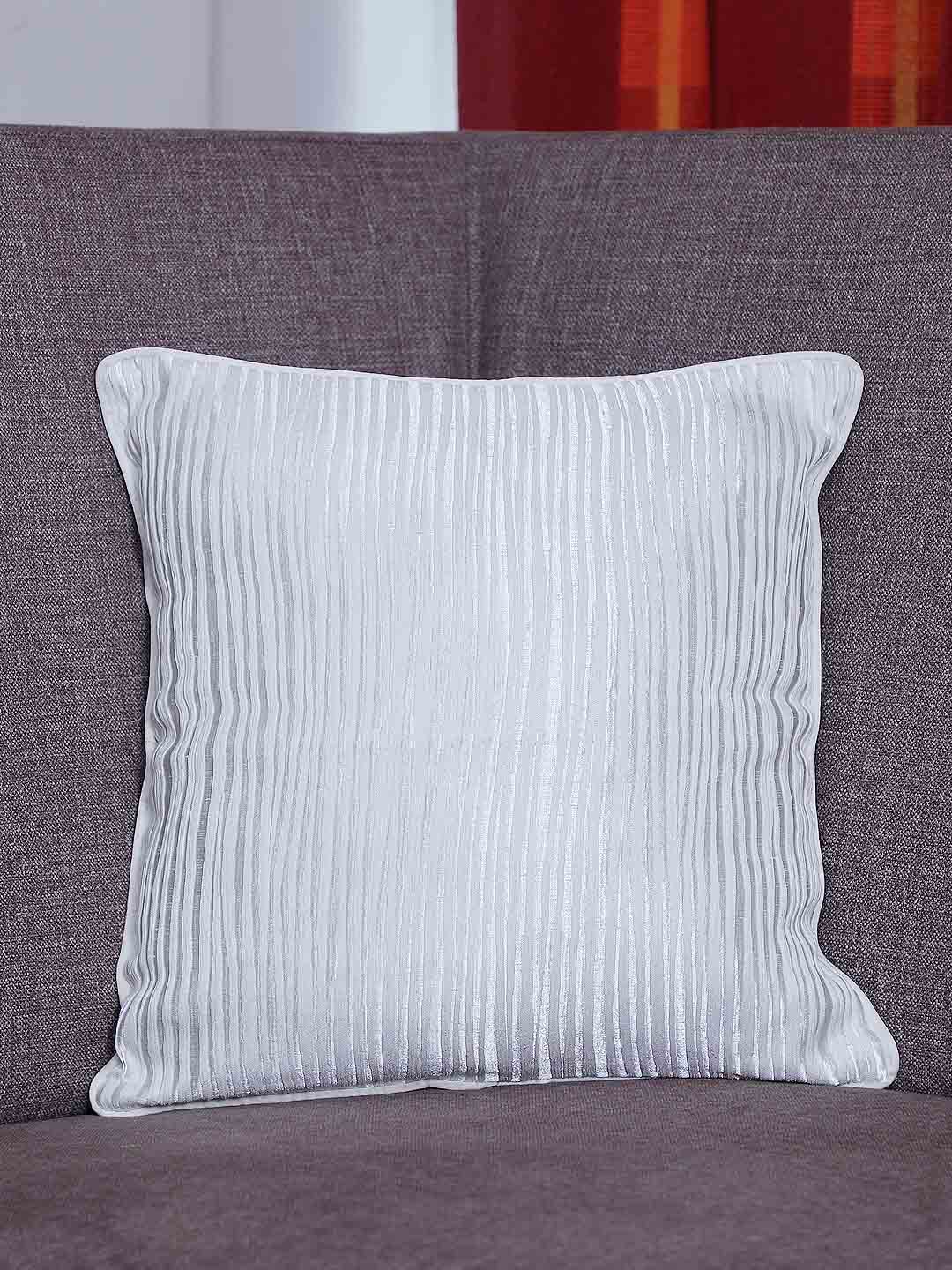 Jacquard Cushion Cover - Silver with White Stripes