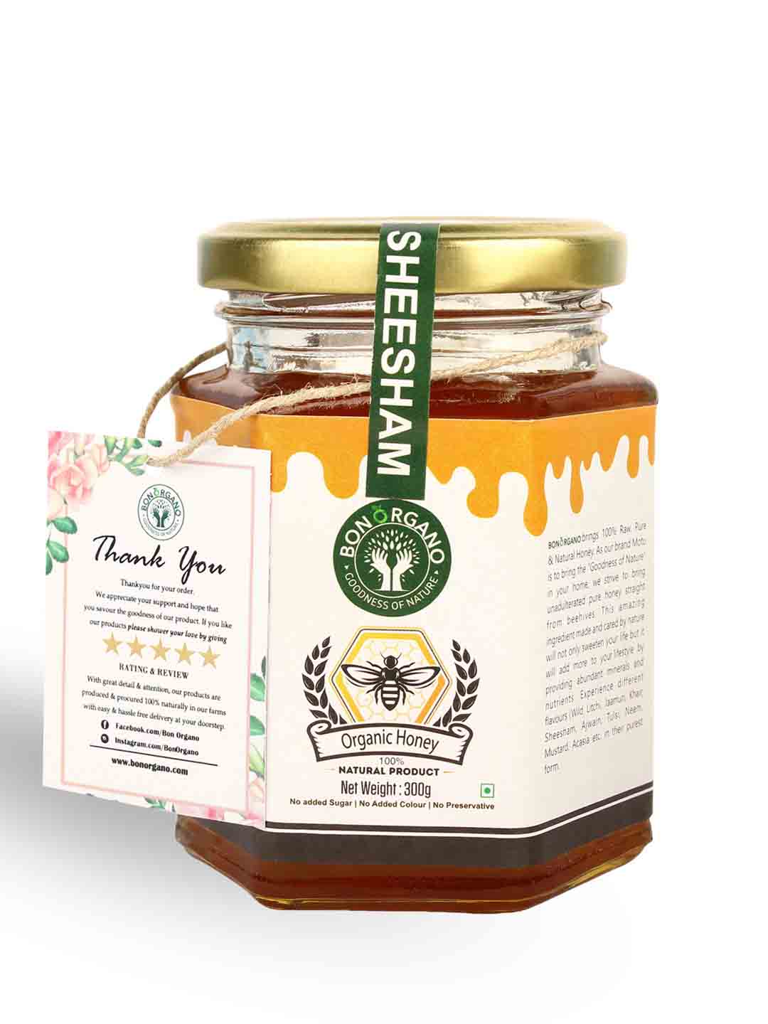 Bon Organo Sheesham Natural Honey Raw & Organic - 300 gm