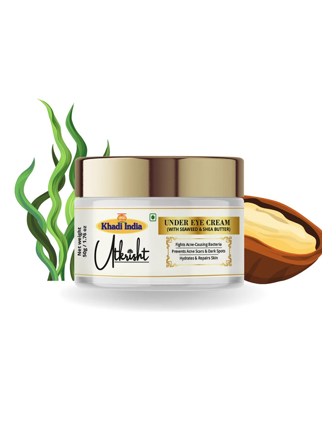 Utkrisht Khadi Under Eye Cream For Dark Circles, Puffiness, Acne Scars and Fine Lines Enriched with Seaweed and Shea Butter- 50GM