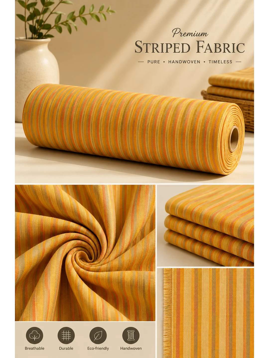 Khadi Cotton Mustard Yellow with Orange Fabric – 44 Inch Width Handloom Fabric