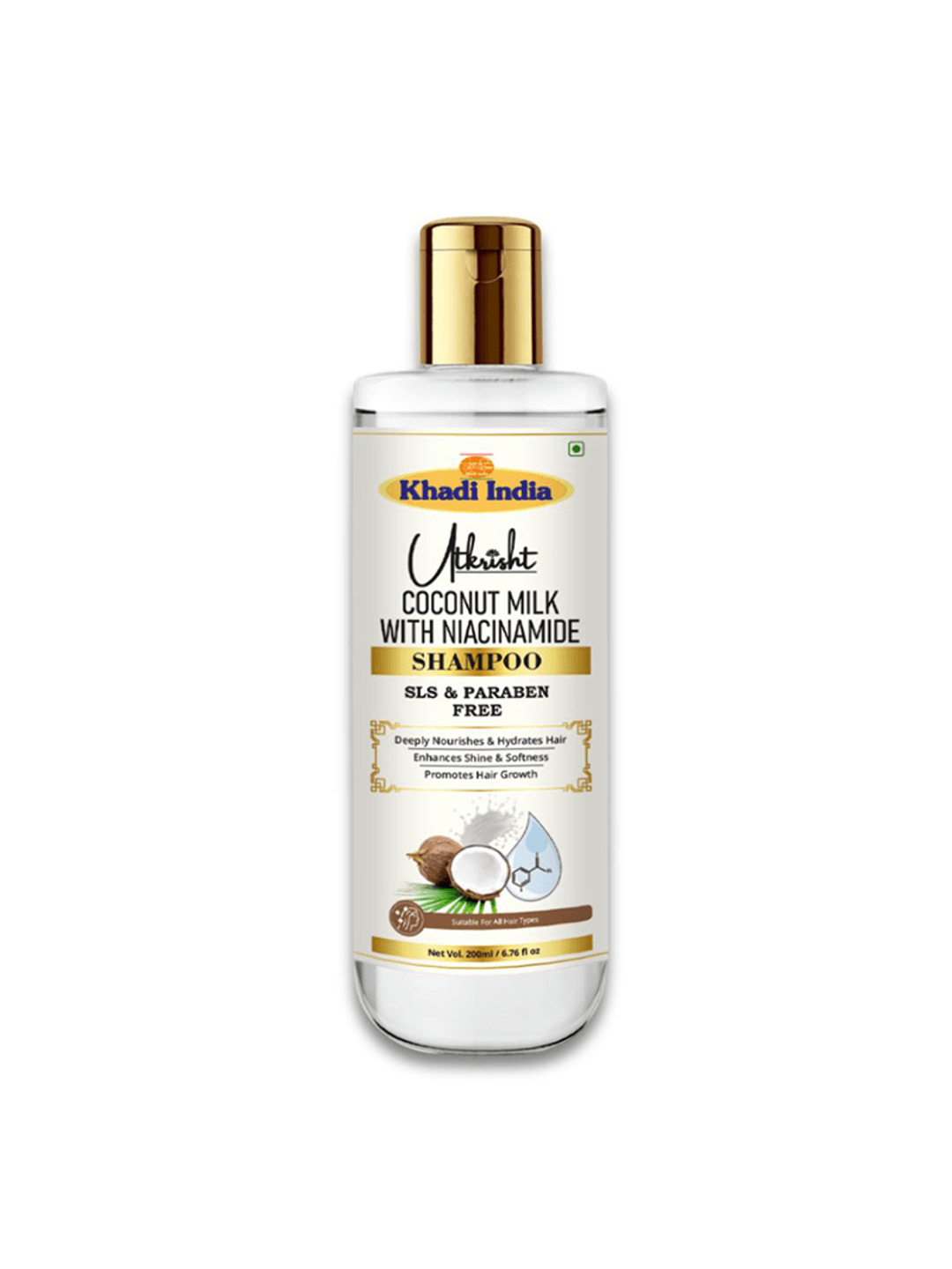 Utkrisht Khadi Hydrating Coconut Milk With Niacinamide Hair Shampoo Perfect for Curly & Wavy Hair-200ML