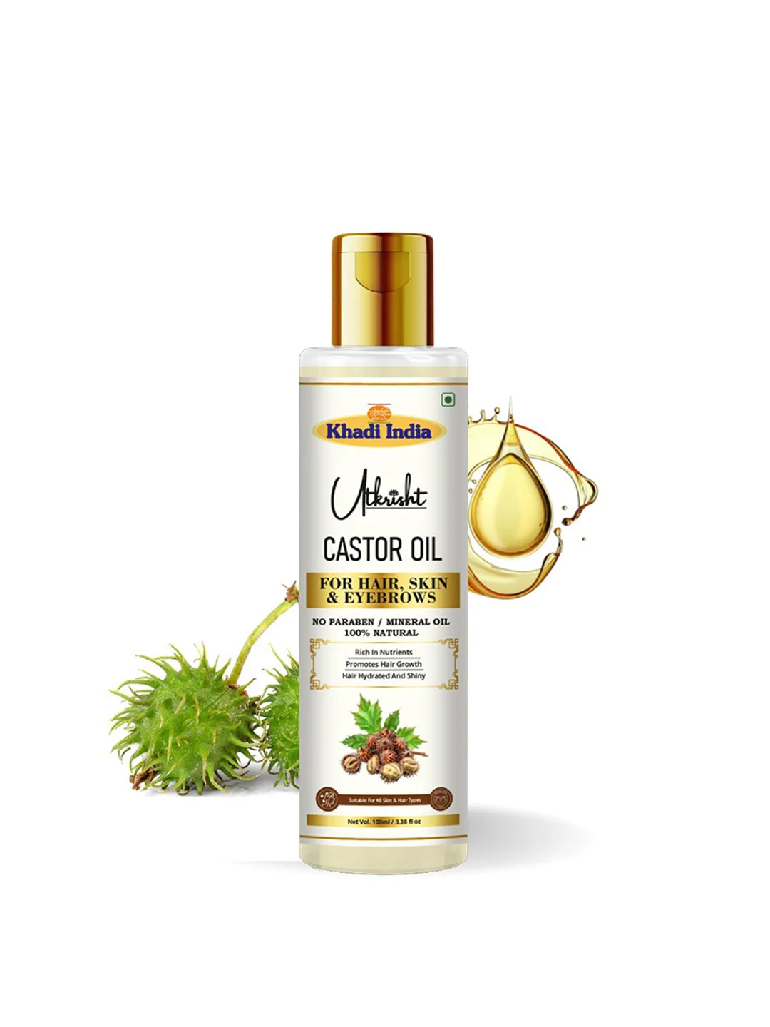 Utkrisht Khadi Pure Castor Oil For Hair Growth Deep Hydration for Hair, Skin & Nails-100ML