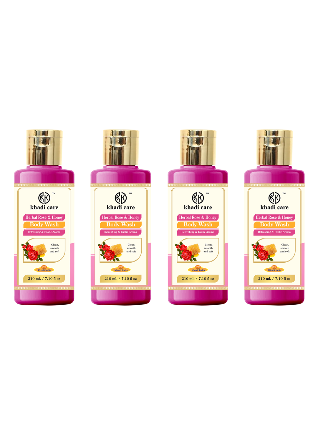 Khadi Care Herbal Rose & Honey Body Wash (210ml Each) Pack of 4
