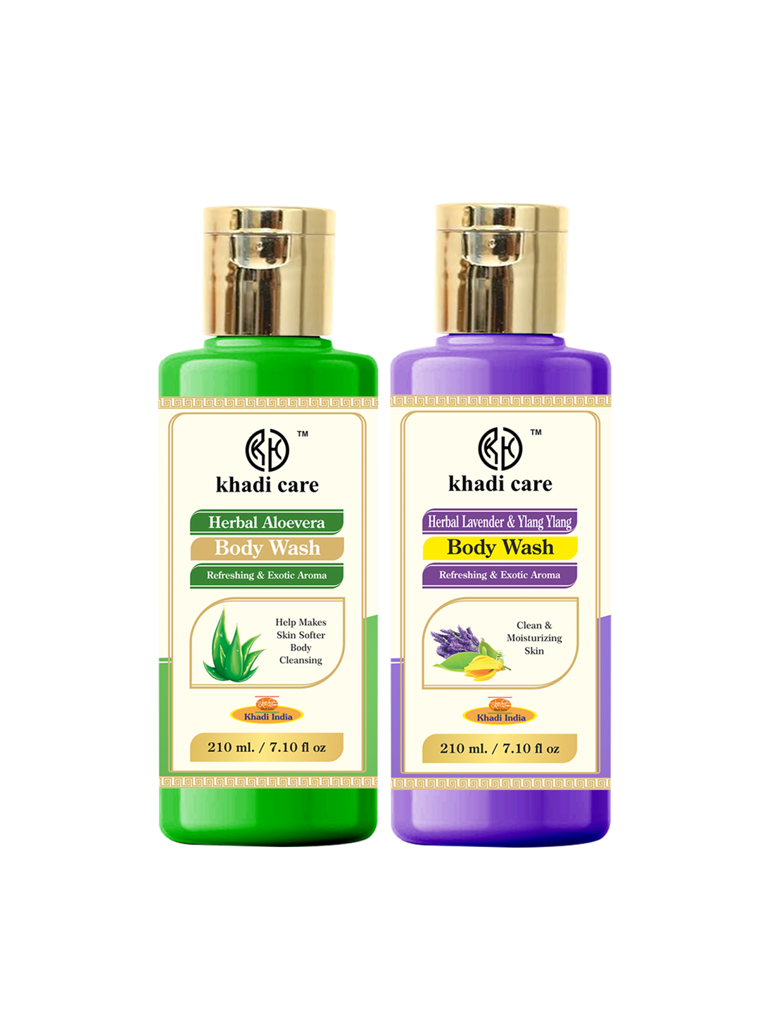 Khadi Care Herbal Combo Pack of Aloevera & Lavender & Ylang Ylang Bodywash  (210ml Each) Pack of 2