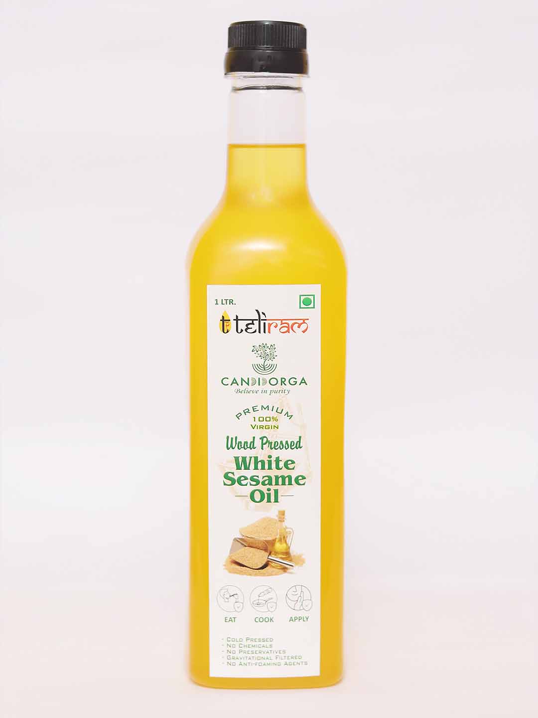 CandidOrga Coldpressed (Woodpressed) Edible White Sesame Oil 100% Virgin - 1 ltr