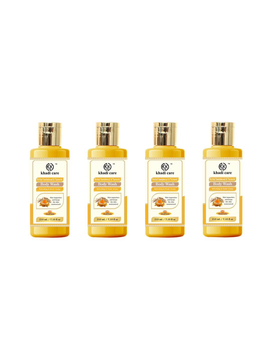 Khadi Care Herbal Sandalwood & Turmeric Body Wash (210ml Each) Pack of 4