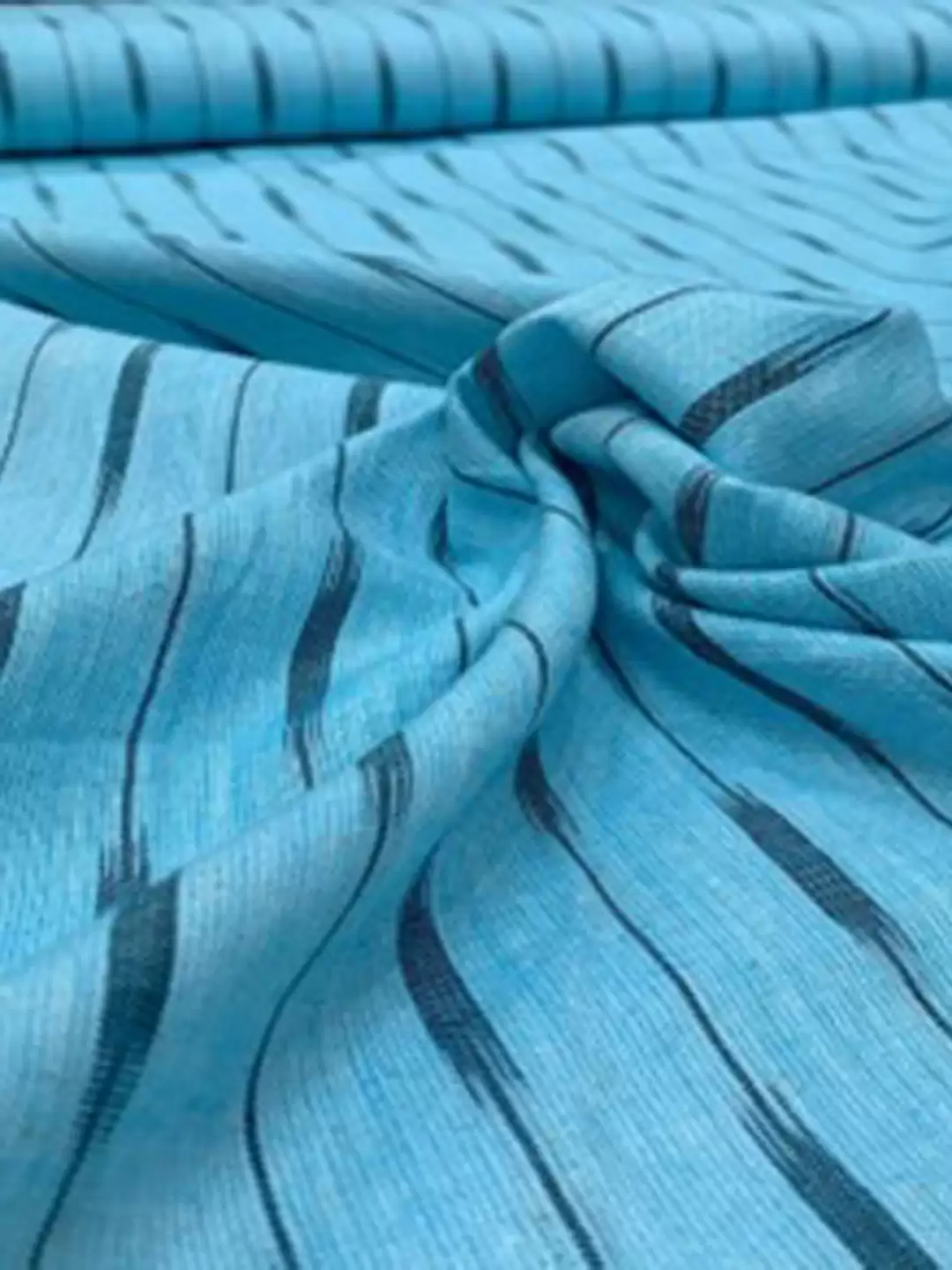 Khadi Cotton Ikat Handloom Fabric JAMMAICA BLUE WITH BLACK LINE IKAT FABRIC- Width 44 Inches(153)