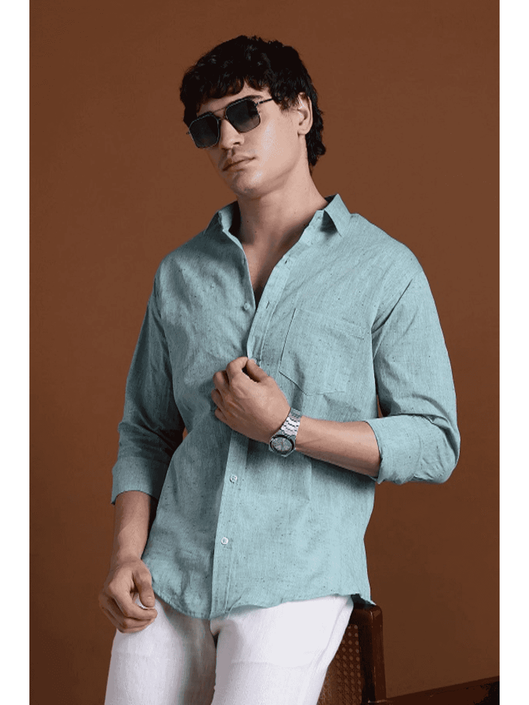 40s Single Thread Green Khadi Shirt – Handspun & Handwoven 100% Pure Cotton | Lightweight, Natural Comfort, Traditional Craft Meets Modern Style