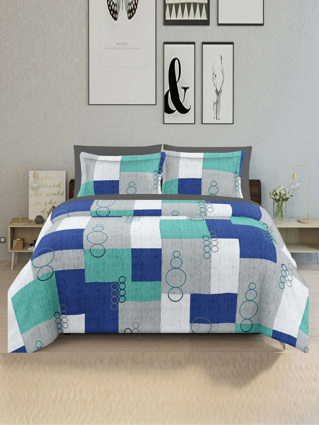 100% Cotton Blue Sateen weave Bedsheet-90x100