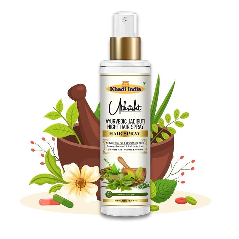 Utkrisht Khadi Ayurvedic Jadibuti Night Hair Spray For Hair Growth, Dandruff Control, Dry and Frizzy Hair- 100ML