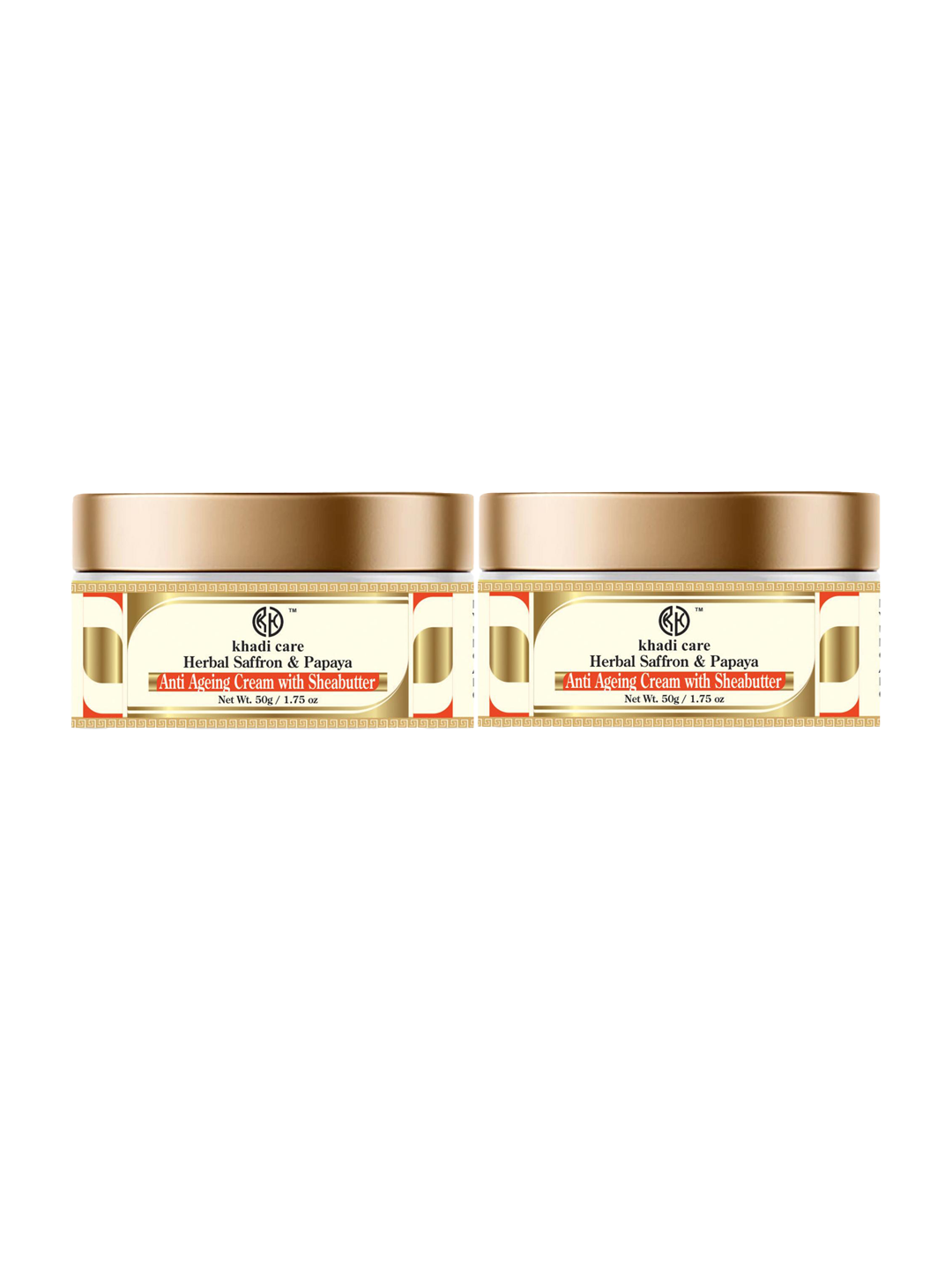 Khadi Care Herbal Saffron & Papaya Anti Ageing Cream With Sheabutter (50g Each) Pack of 2