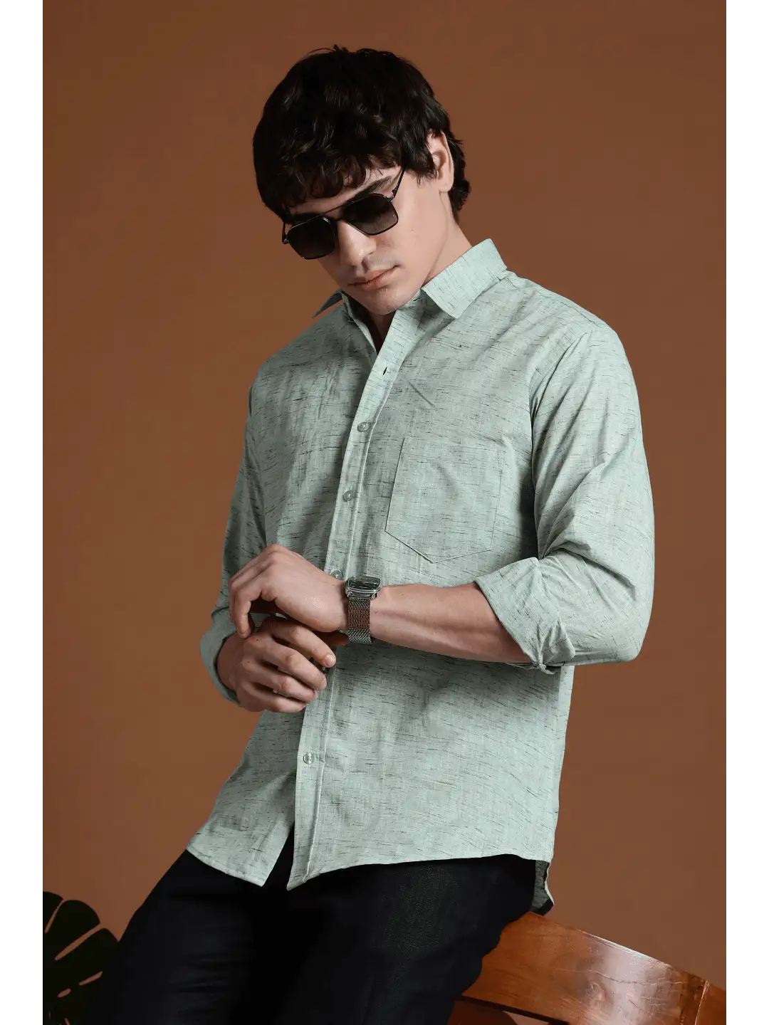 40s Single Thread Pista Colour Khadi Shirt – Handspun & Handwoven 100% Pure Cotton | Lightweight, Natural Comfort, Traditional Craft Meets Modern Style