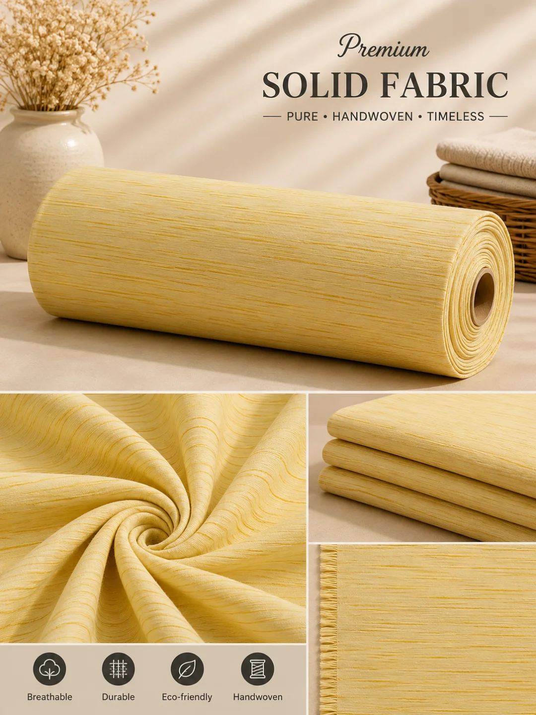 Khadi Cotton Fabric – Butter Yellow 44 Inch Width Handloom Fabric