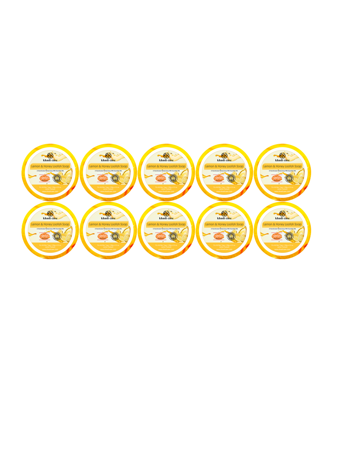 Khadi Care Herbal Lemon & Honey Loofah Soap - 100g ( Pack of 10)