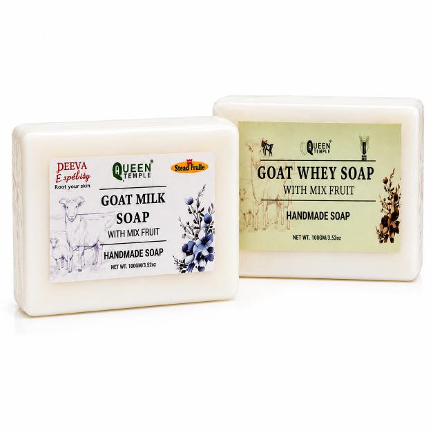 Goat Milk Soap & Goat Whey Soap with Mix Fruit Combo Pack of 2 Handmade Natural Bath Soap, Moisturizing & Gentle Skin Care, 100g Each
