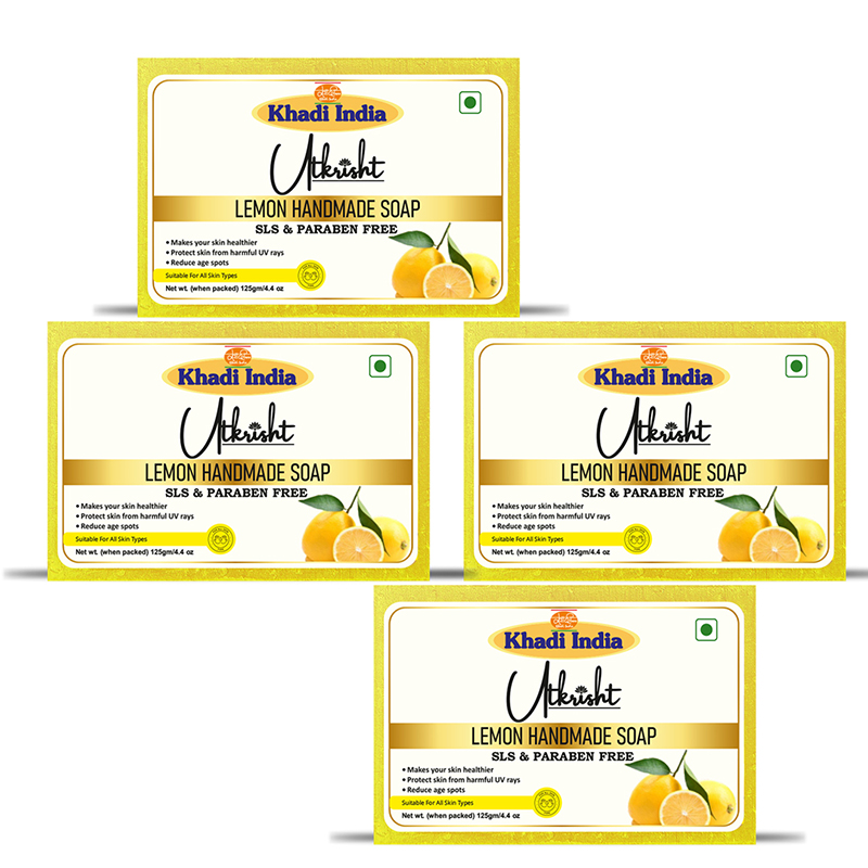 Utkrisht Khadi Lemon Handmade Bathing Soap For Moisturizes & Revitalizes skin 500GM ( 125 gm each )- Pack of 4
