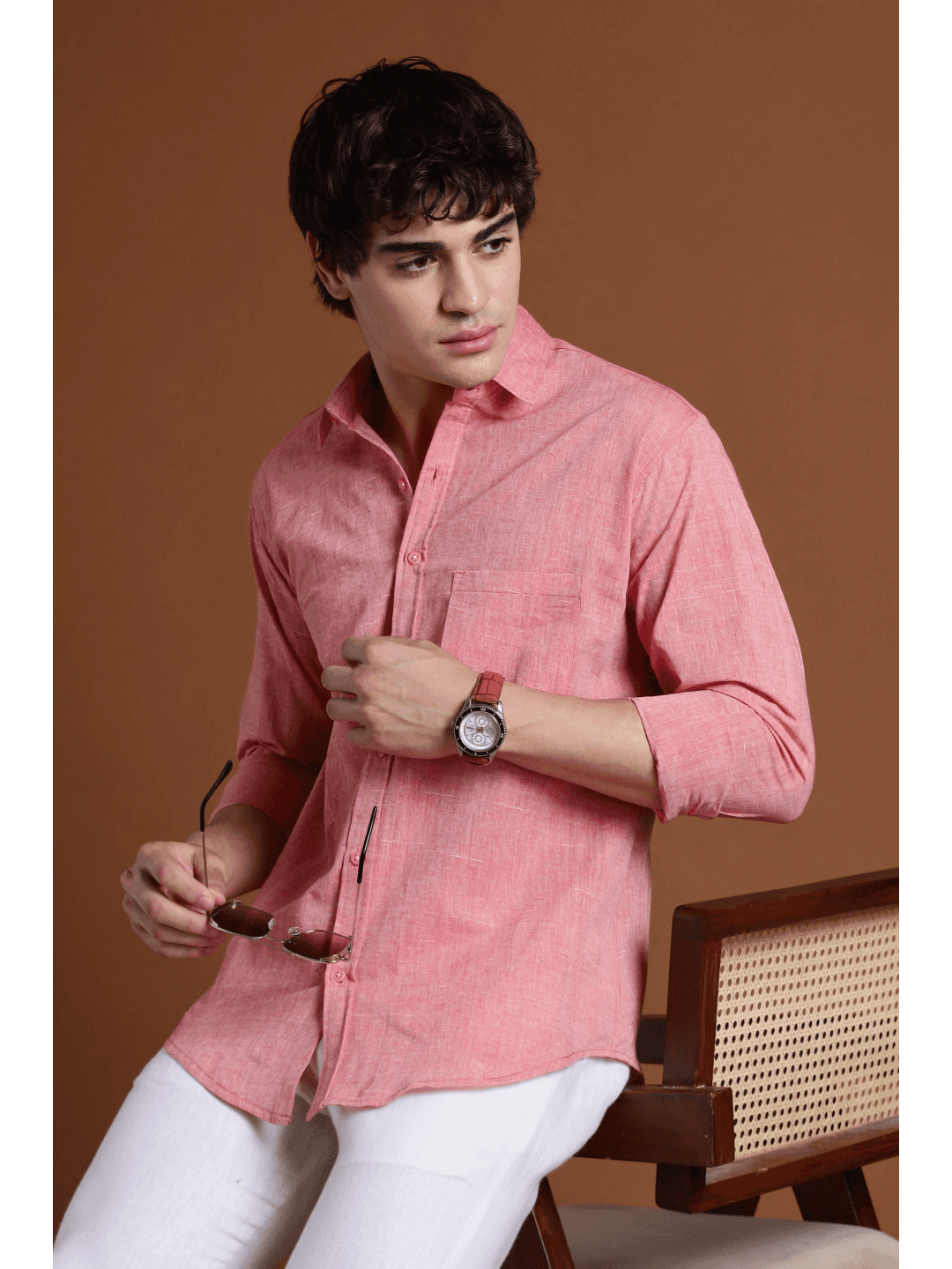 40s Single Thread Pink Colour Khadi Shirt – Handspun & Handwoven 100% Pure Cotton | Lightweight, Natural Comfort, Traditional Craft Meets Modern Style