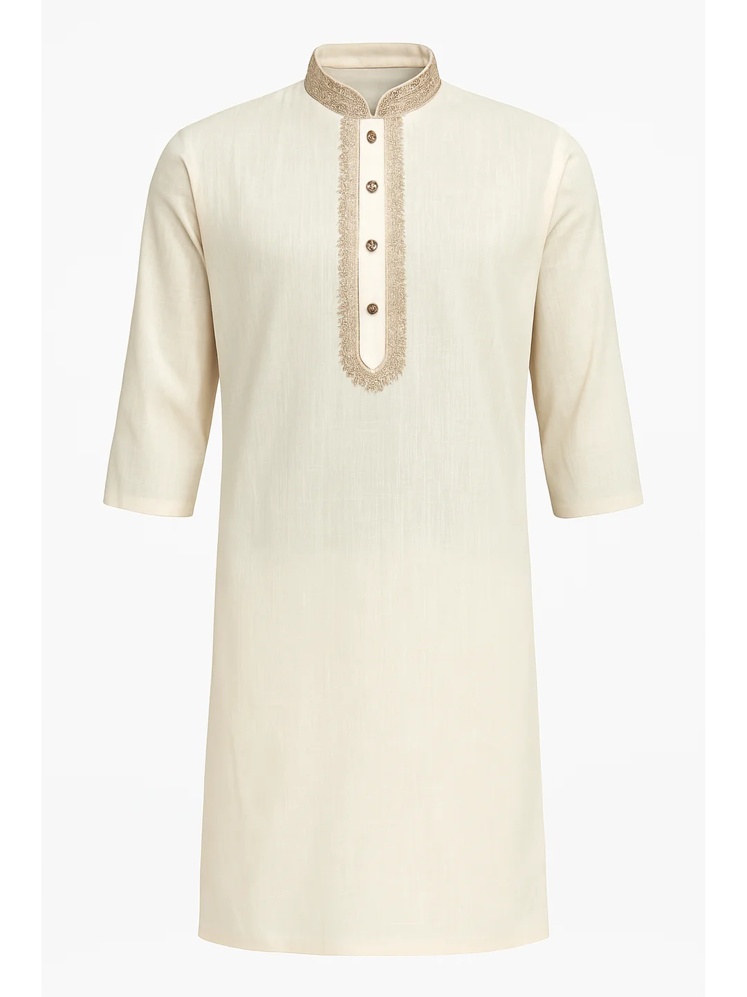 Khadi Cotton Embroidery Kurta Beige (D1)