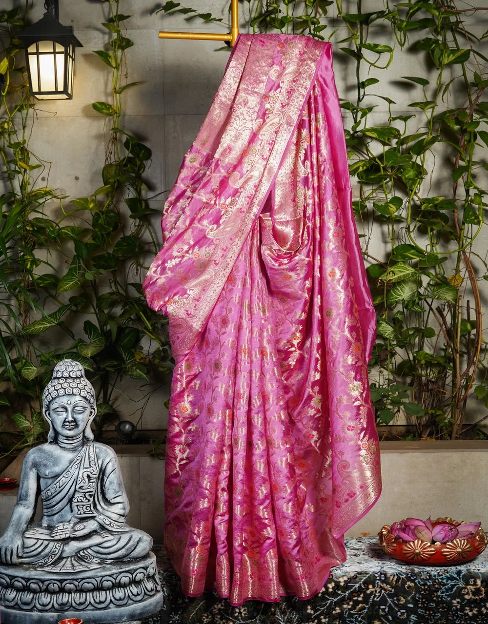 Pink Blossom Banarasi Dupion Silk Saree