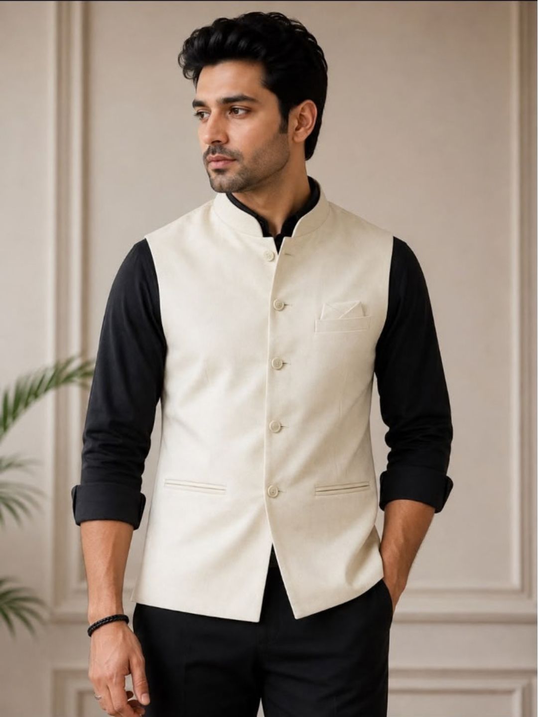Men's Cotton Nehru Jacket Off White