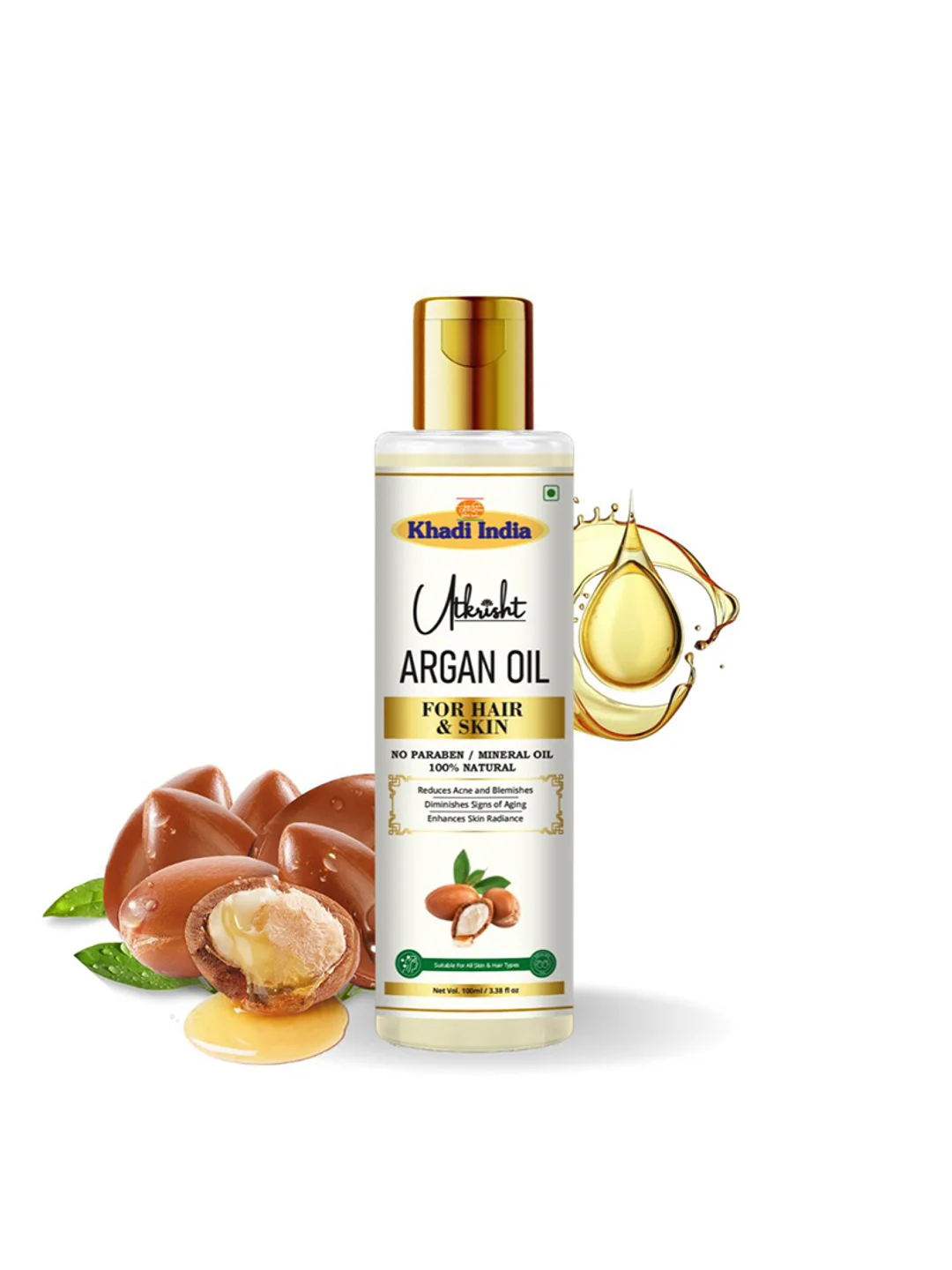 Utkrisht Khadi Pure & Natural Argan Oil for Hair Growth & Nourishing Skin Care- 100ML