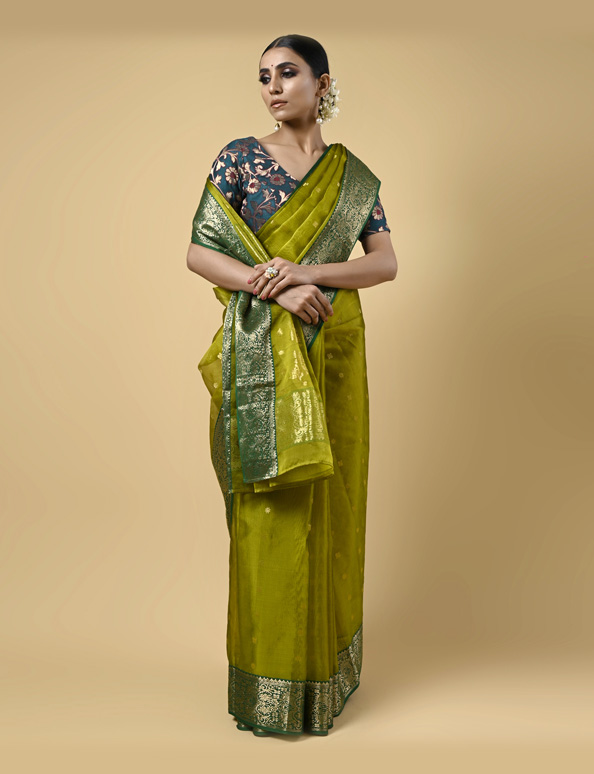 Olive Green Chanderi Saree