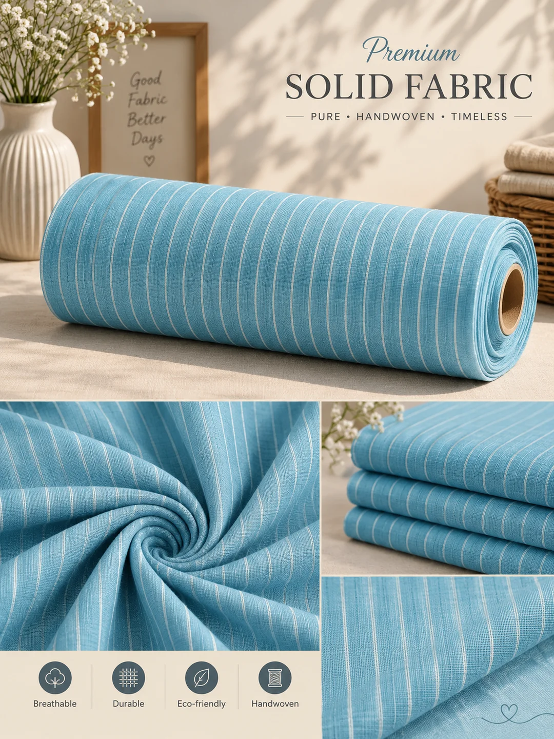 Khadi Cotton Blue Striped Fabric – 44 Inch Width Handloom Fabric