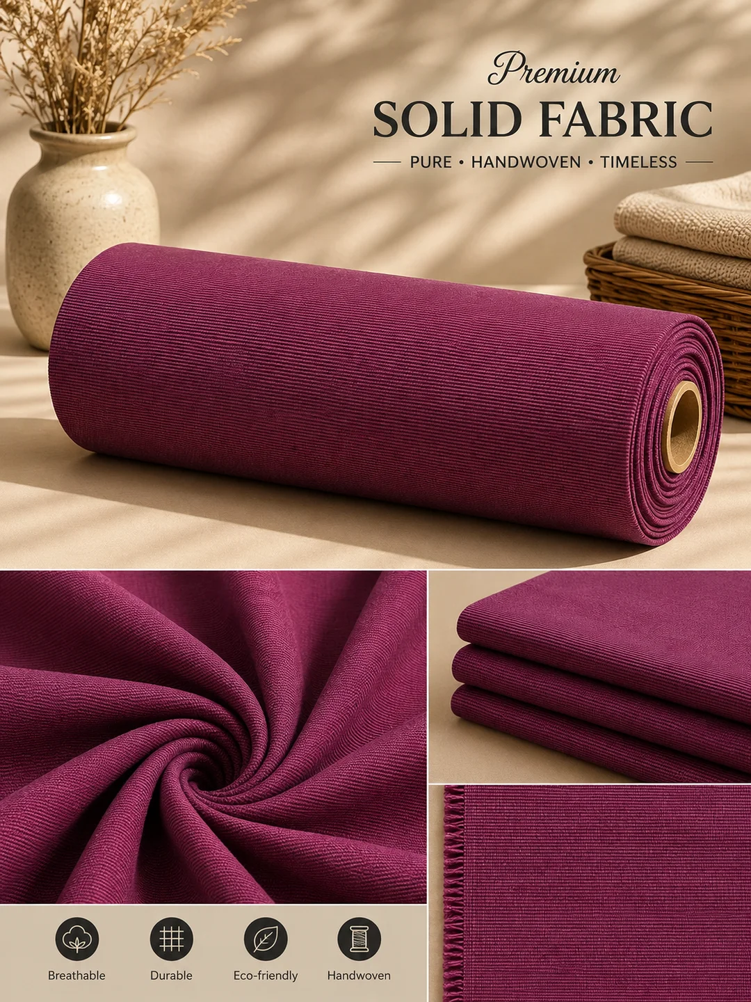 Khadi Cotton Magenta Fabric 44 Inch Width Handloom Fabric