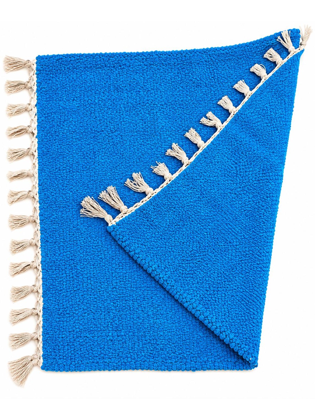 Handwoven Aasan Blue Textured with Cream Tassels