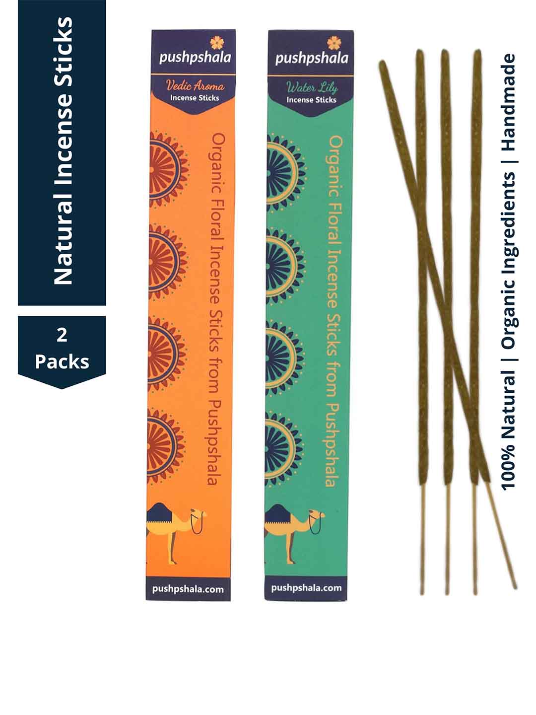 Pushpshala Natural Organic Incense Sticks Vedic Aroma and Water Lily Pack of 2